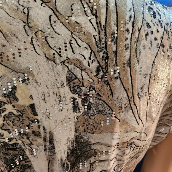 MSK, size S, scoop neck, short sleeve top, flowing, sequins, nuetral colors - Picture 6 of 14